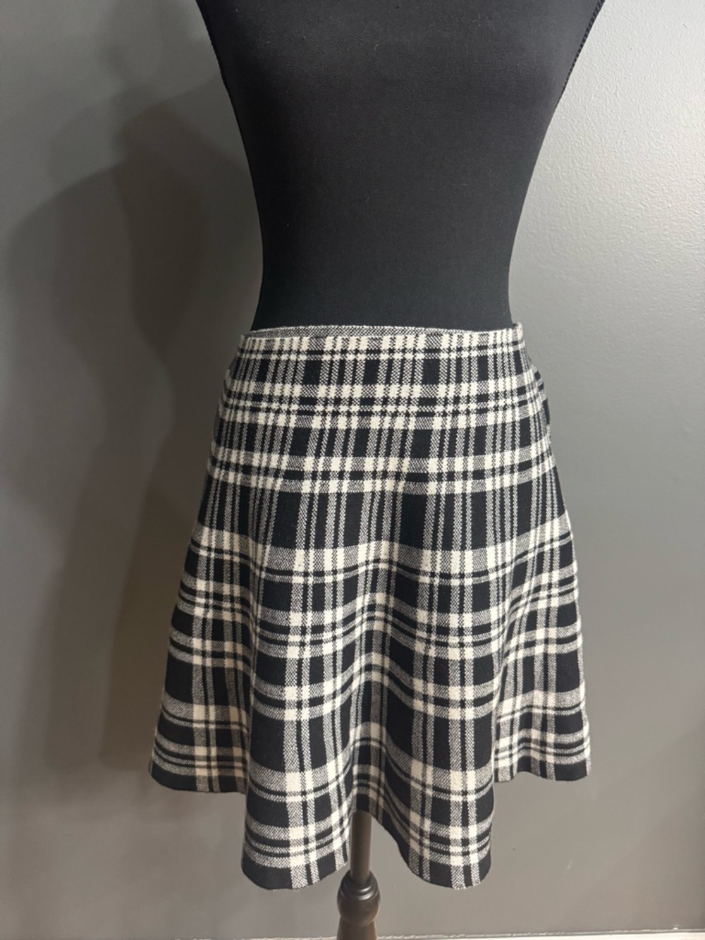 Primark Black White Plaid Skater Skirt Womens Large Flared High Waist Chic